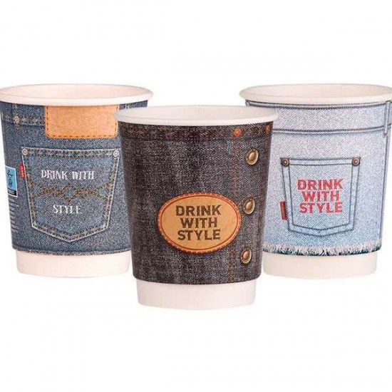 ΠΟΤΗΡΙ ΧΑΡΤΙΝΟ 2ΤΟΙΧΟ 8oz "JEANS MIX" 25τεμ