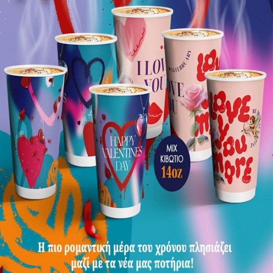 ΠΟΤΗΡΙ ΧΑΡΤΙΝΟ VALENTINE DAY 12-14oz "ROSE-HEARD MIX"  25τεμ